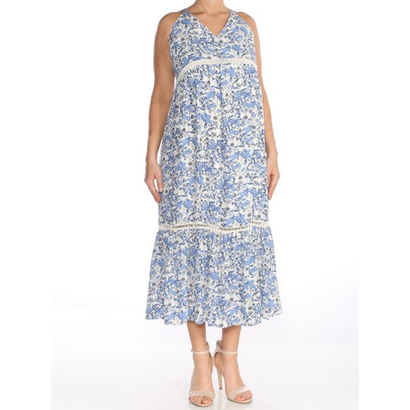 CeCe Summer dress spaghetti straps blue and white midi size 00 floral beach midi - Picture 13 of 15